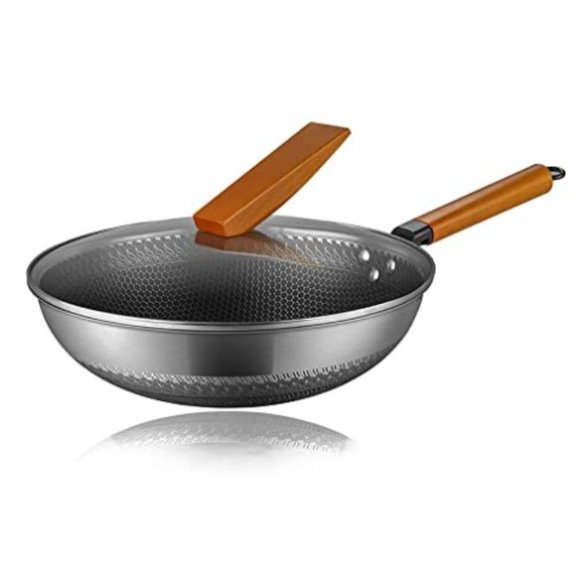 12.5"/ 2 lbs - Nonstick Stainless Steel Wok / Pan with Lid - Picture 1 of 8